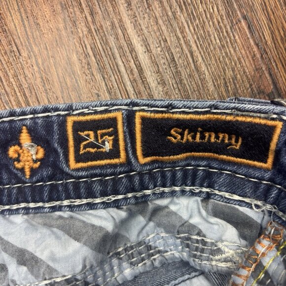 Rock Revival Henna Skinny Jeans Rhinestones Distressed Dark Wash Women’s Size 25 - Picture 6 of 12